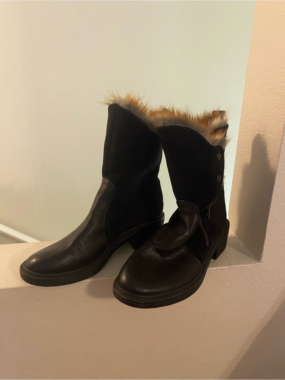 Patrizia. Spring Step. Women’s Black Fur-Trim Mid-Calf Boots. Size 39 (8.5).
